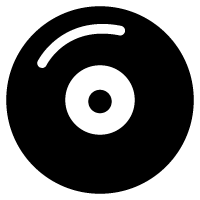 Black vinyl record with a white label in the center and a small hole.