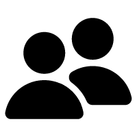 Two simplified black silhouettes of people, one slightly behind the other, facing forward.