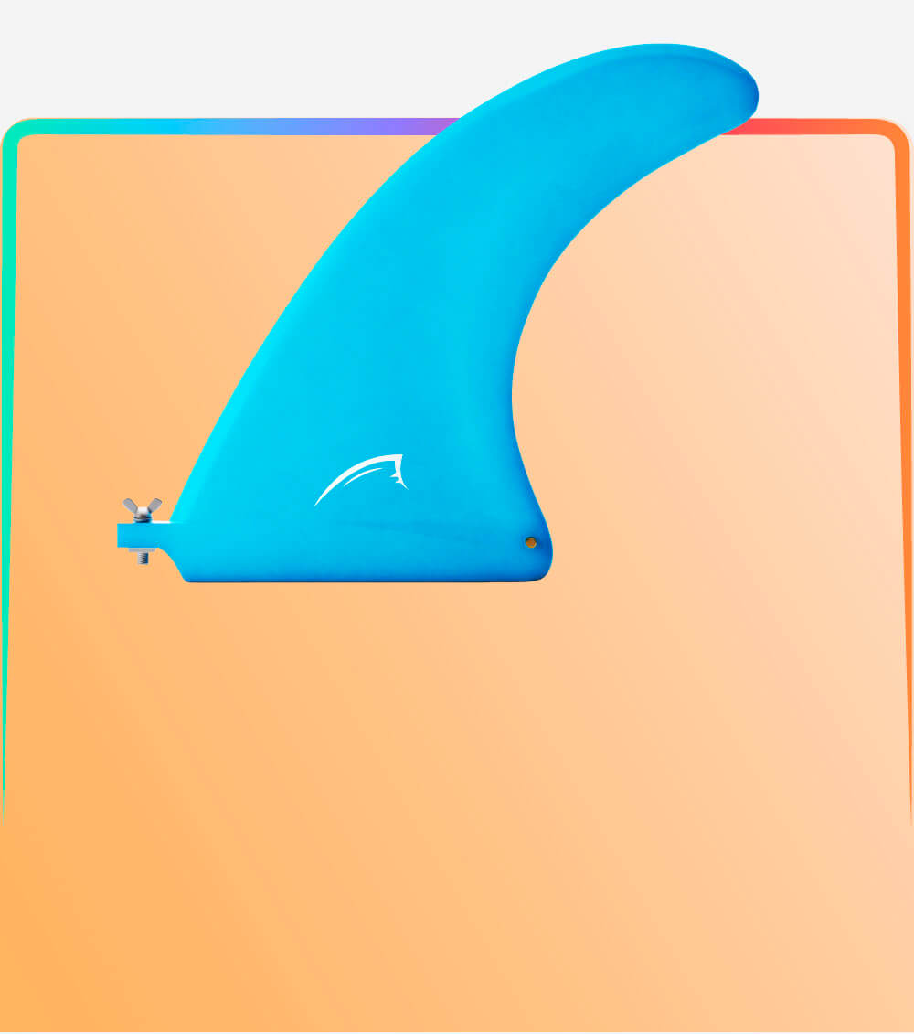 Blue fin for paddleboard with a mounting screw, curved shape and logo detail