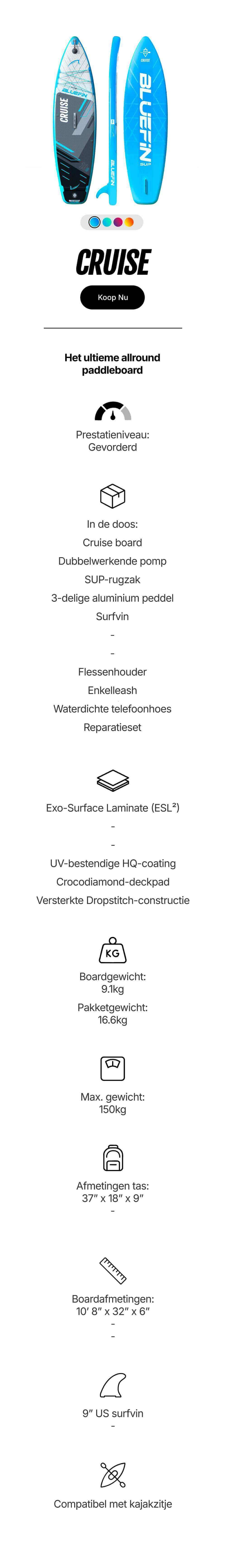 Inflatable paddleboard in blue with textured deck pad, fin, and included accessories for travel.