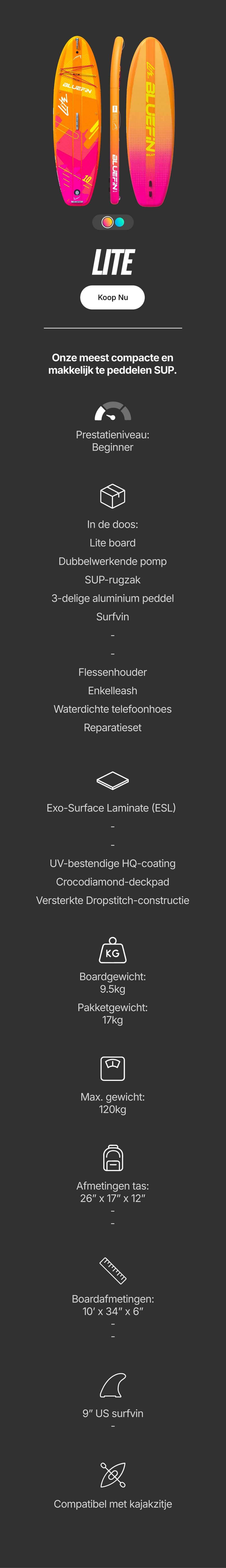 Inflatable paddleboard in orange and pink with textured deck pad, center fin, and inflation valve