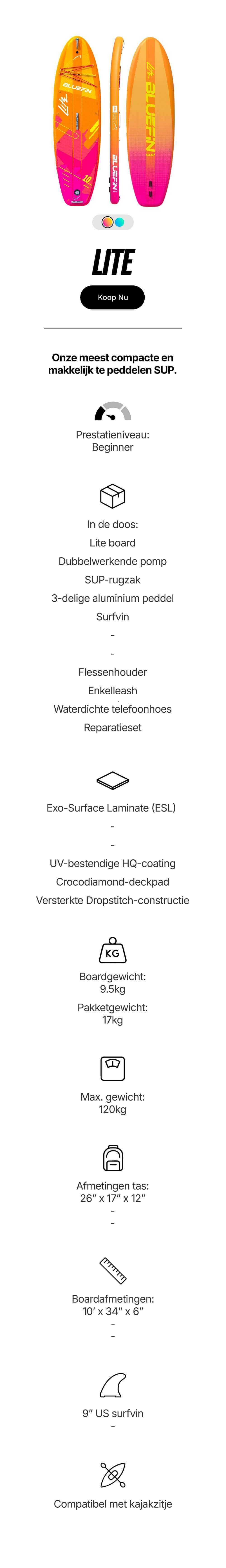 Inflatable paddleboard in pink and orange with textured deck pad, fin, and valve for easy transport