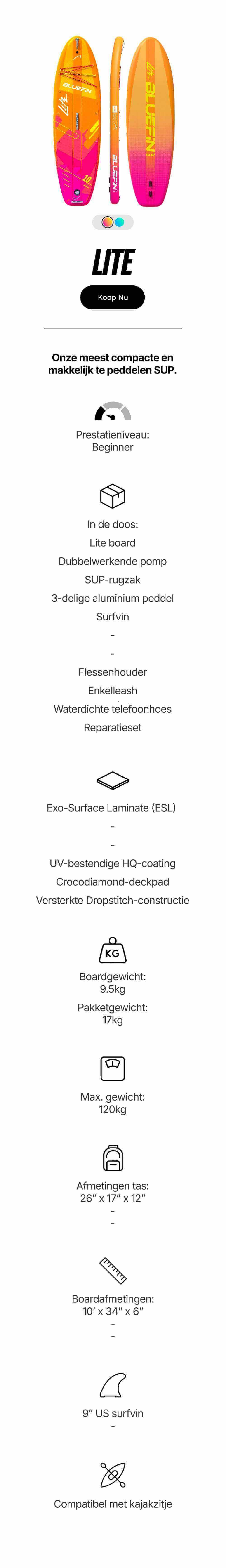Inflatable paddleboard in pink and orange with textured deck pad, fin, and valve for easy transport