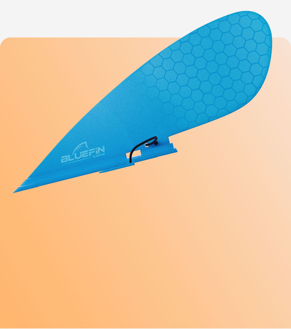 Bluefin kayak fin in bright blue with a honeycomb texture and attachment clip