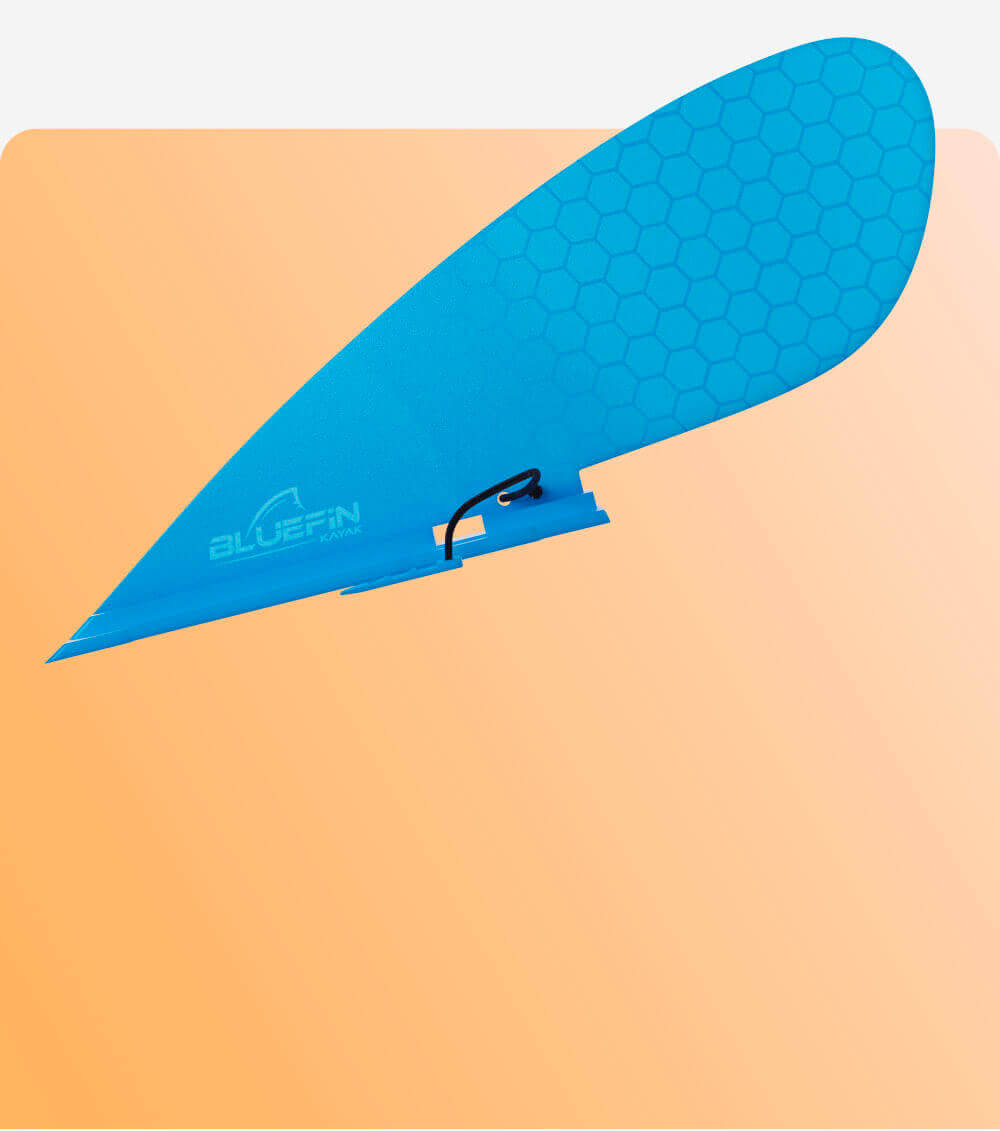 Bluefin kayak fin in bright blue with a honeycomb texture and attachment clip