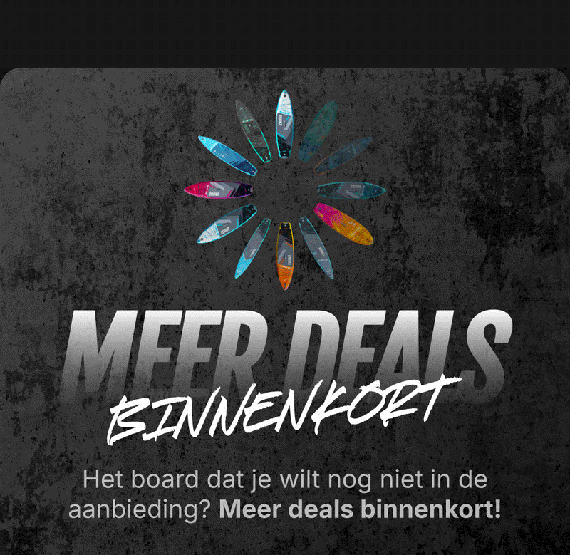 Colorful paddleboards arranged in a circular pattern on a textured dark background with promotional text